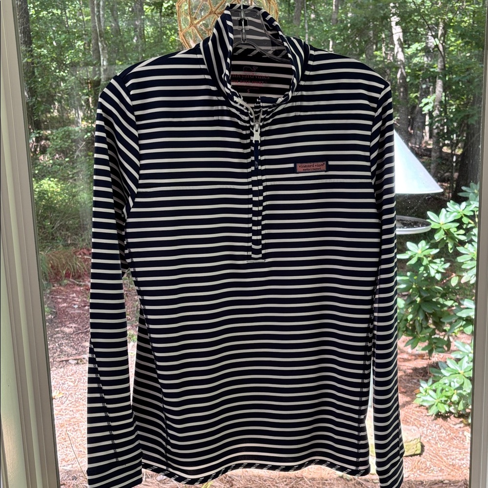 Vineyard Vines Navy and White Striped Quarter-Zip